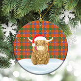 Ross Ancient Tartan Christmas Ceramic Ornament - Highland Cows Style